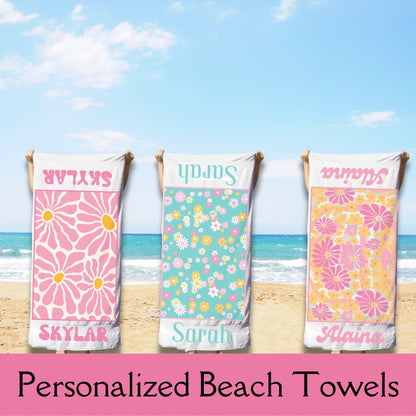 Retro Floral Personalized Beach Towel Custom Pool Towel Beach Towel With Name Bath Towel