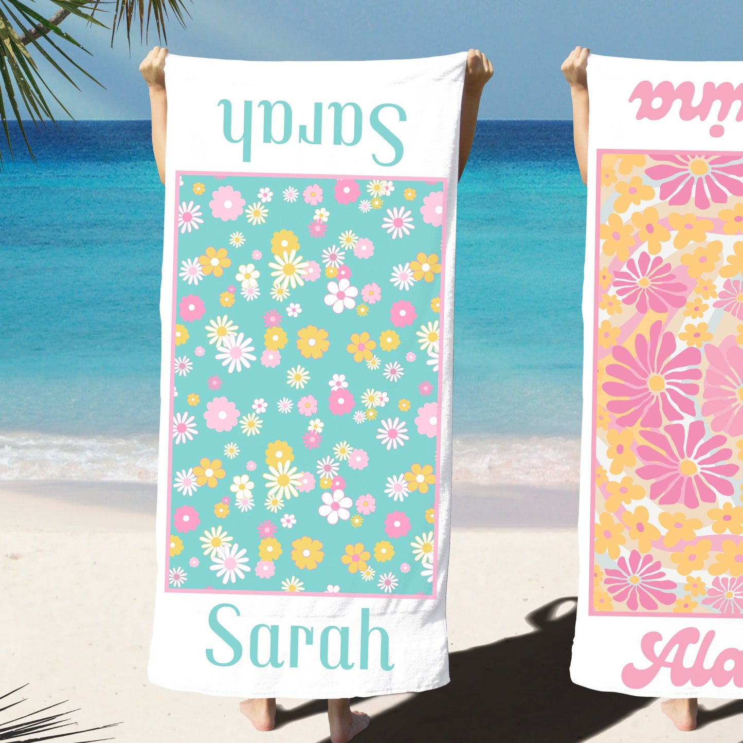 Retro Floral Personalized Beach Towel Custom Pool Towel Beach Towel With Name Bath Towel