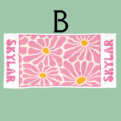 Retro Floral Personalized Beach Towel Custom Pool Towel Beach Towel With Name Bath Towel