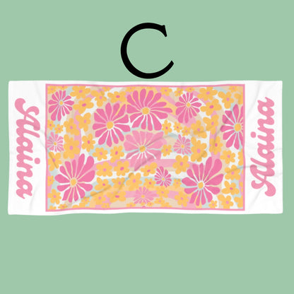 Retro Floral Personalized Beach Towel Custom Pool Towel Beach Towel With Name Bath Towel