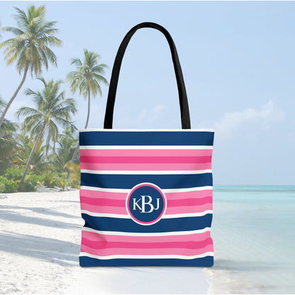 Custom Tote Bag - White, Pink and Navy Stripe