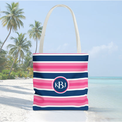 Custom Tote Bag - White, Pink and Navy Stripe