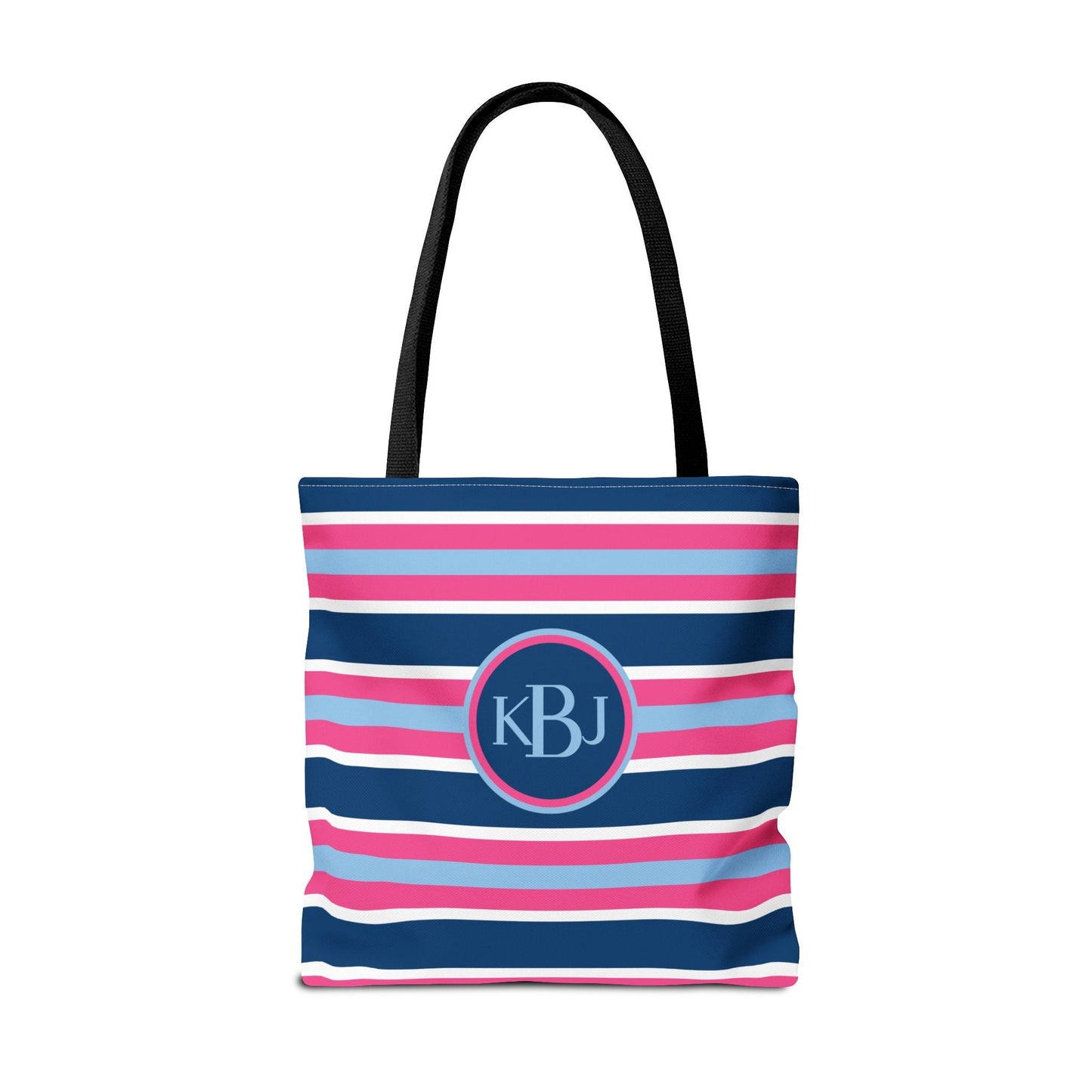 Monogram Tote Bag - Baby Blue, Pink and Navy Stripe