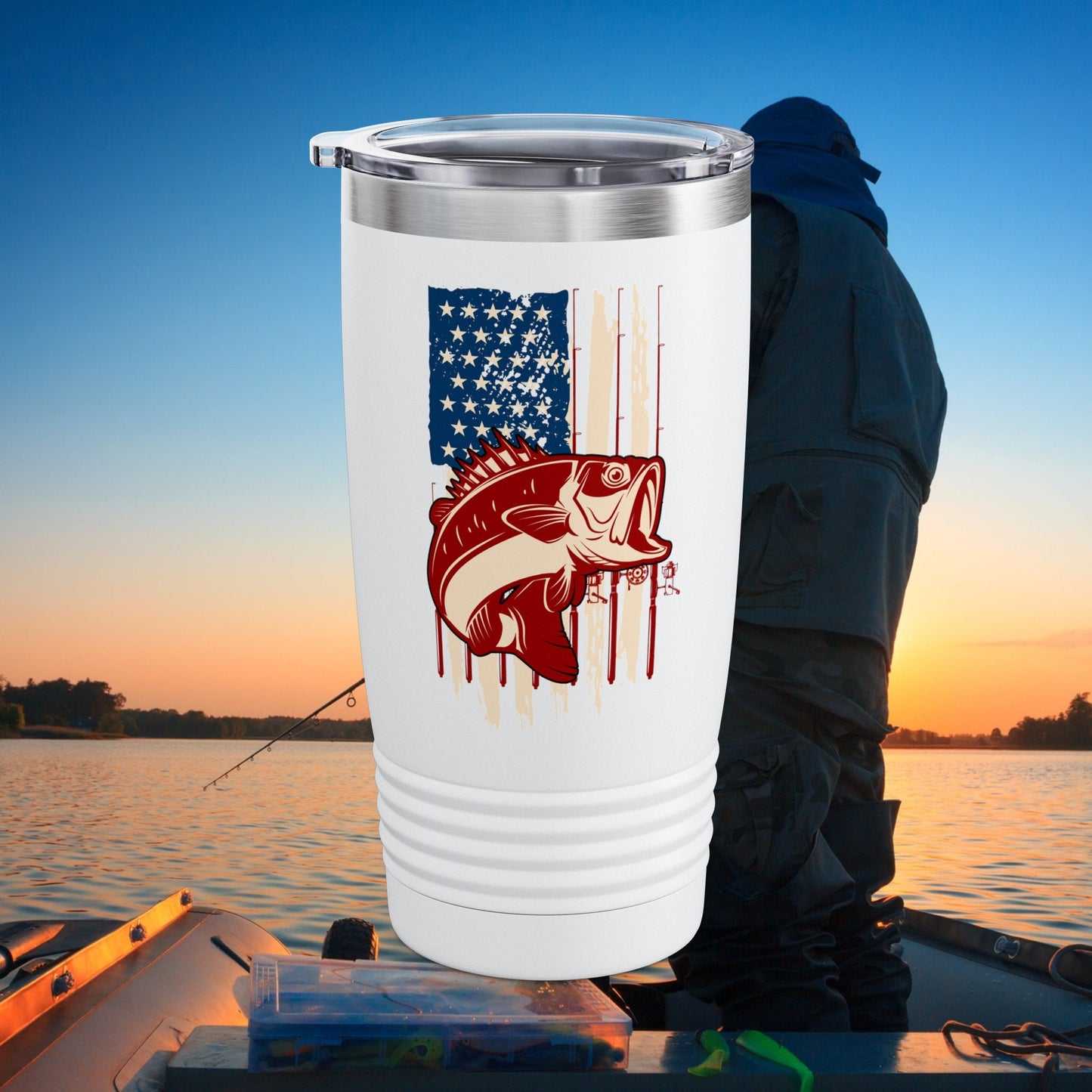 Bass Fishing Father's Day Gift, Fishing Tumbler, Gift for Him, American Flag