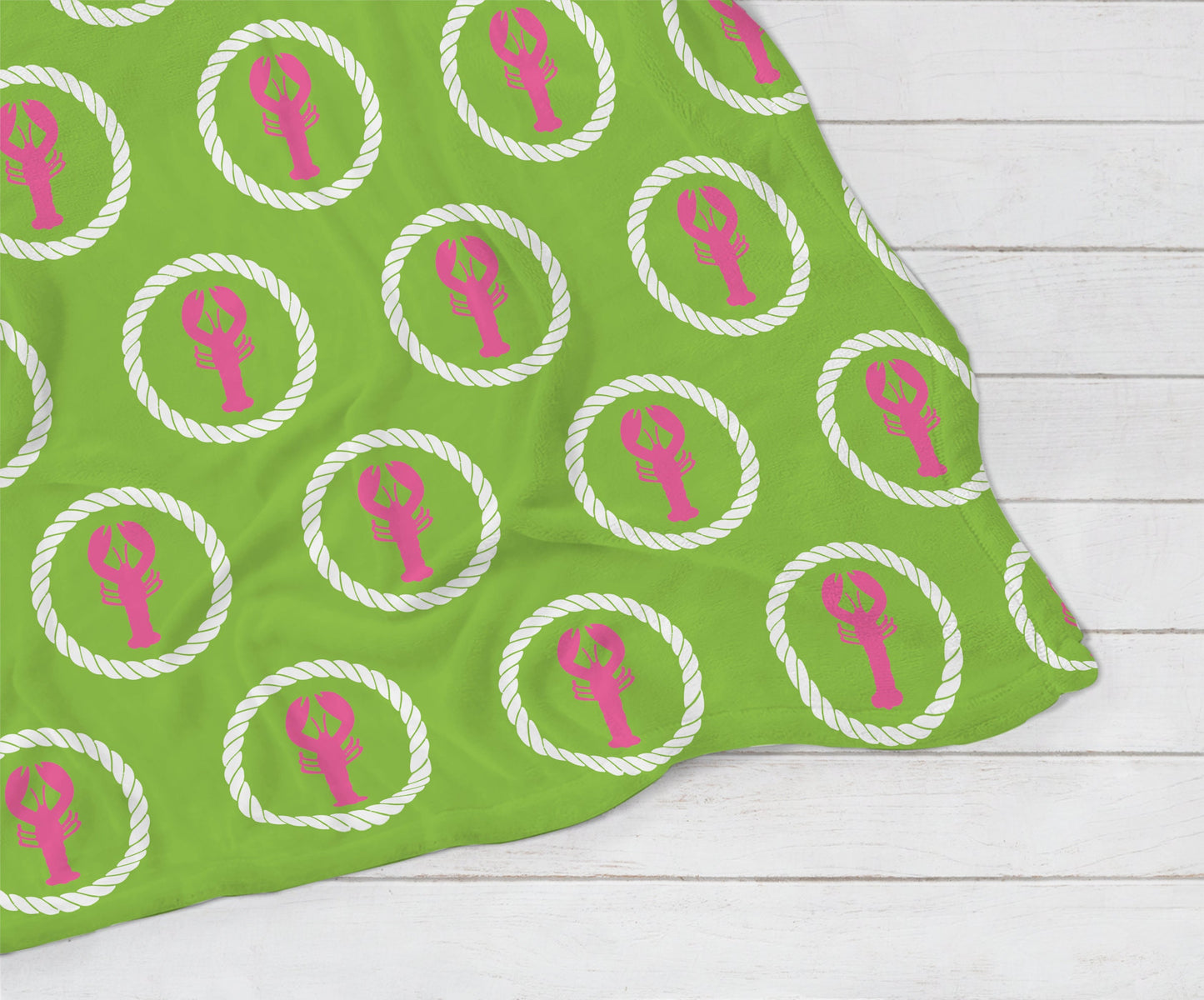 Home Decor Blanket, Gift, Green and Pink Lobsters, Myrtle Beach Style