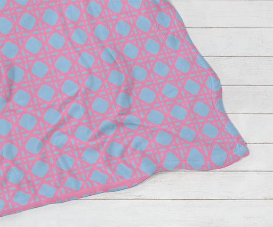 Home Decor Blanket, Gift, Light Blue and Pink Preppy