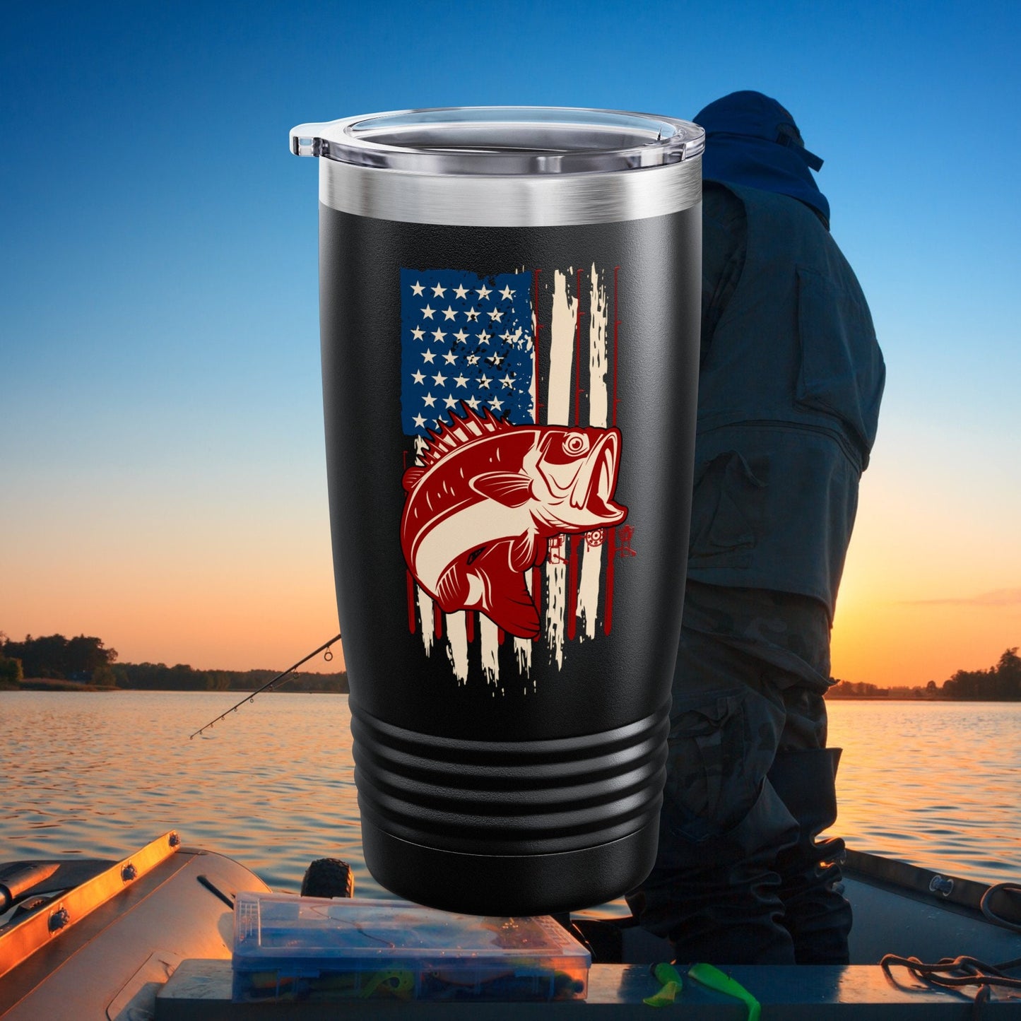 Bass Fishing Father's Day Gift, Fishing Tumbler, Gift for Him, American Flag