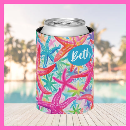 Personalized Can Cooler Bachelorette Koozie Family Vacation Custom Name Can Cooler Birthday Favors Bachelorette Party Favors Star Fish