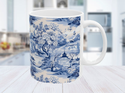 Chinoiserie Mug Blue Willow Blue and White Custom Coffee Mug