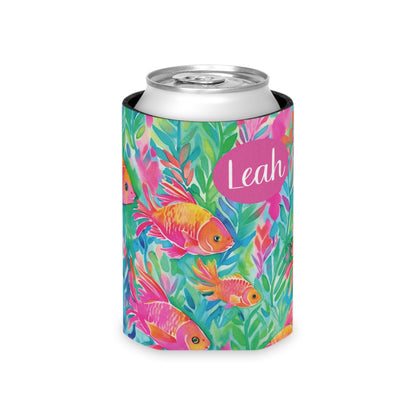 Personalized Can Cooler Bachelorette Koozie Family Vacation Custom Name Can Cooler Birthday Favors Bachelorette Party Favors Tropical Fish