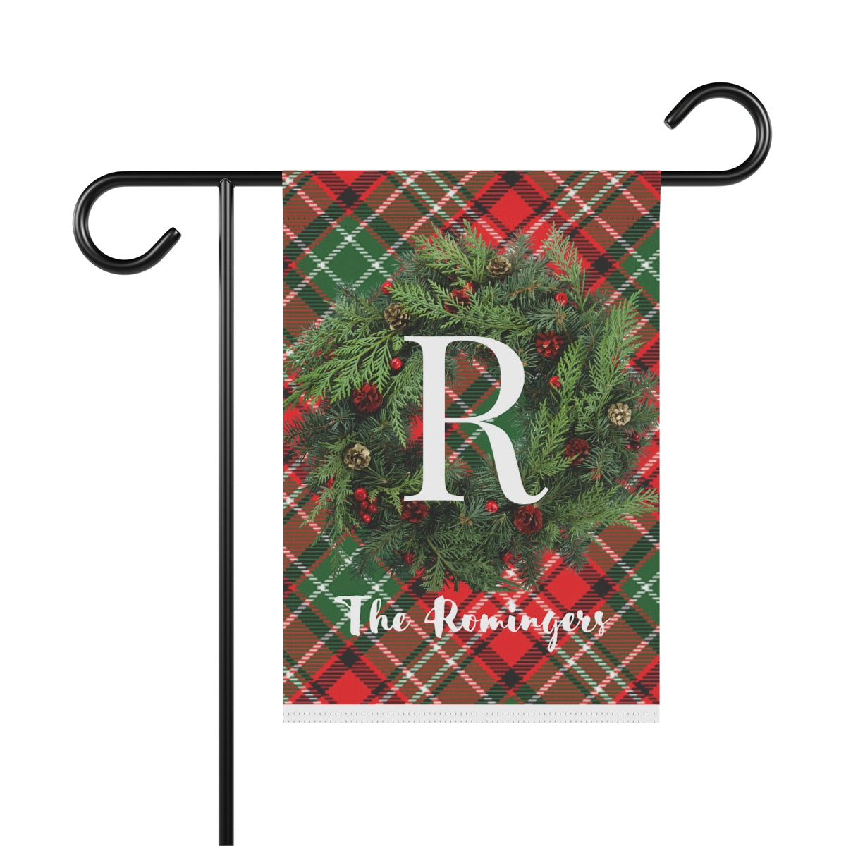 Personalized Red Plaid with Wreath Garden & House Banner