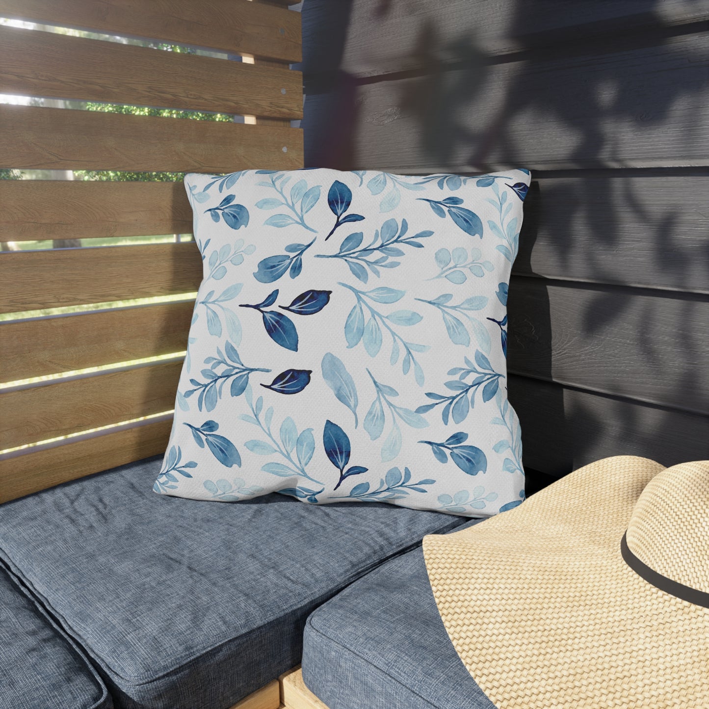 Outdoor Blue Pillow with Flowers | Front Porch Pillow | Back Porch Pillow