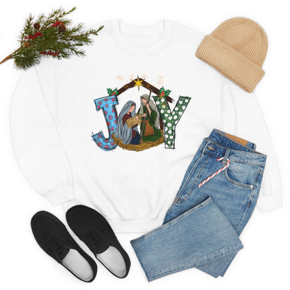 JOY Mary Joseph and Jesus Christmas Sweatshirt