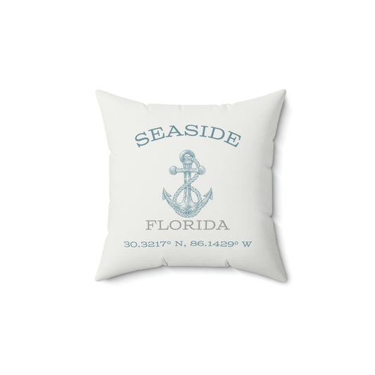 Custom Name and Coordinates Square Pillow | Anchor with Latitude and Longitude | Beach Lake River House | Throw Pillow