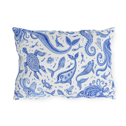 Outdoor Pillow Mermaid Sea Horse Seashells | Front Porch Pillow | Back Porch Pillow