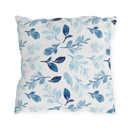 Outdoor Blue Pillow with Flowers | Front Porch Pillow | Back Porch Pillow