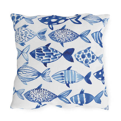 Outdoor Pillow Blue Fish Beach Decor | Front Porch Pillow | Back Porch Pillow