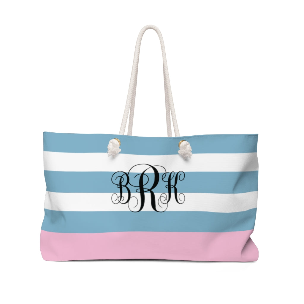 Teal and Pink Large Monogram Tote Bag