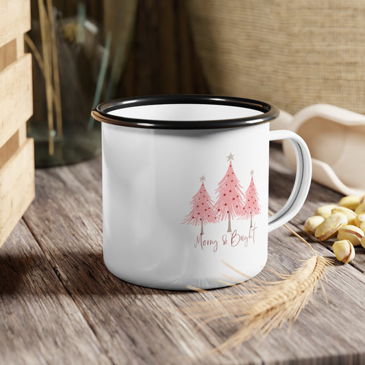 Merry & Bright | Enamel Camp Cup | Custom Design | Christmas Trees
