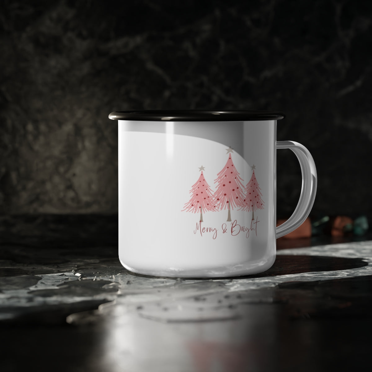 Merry & Bright | Enamel Camp Cup | Custom Design | Christmas Trees