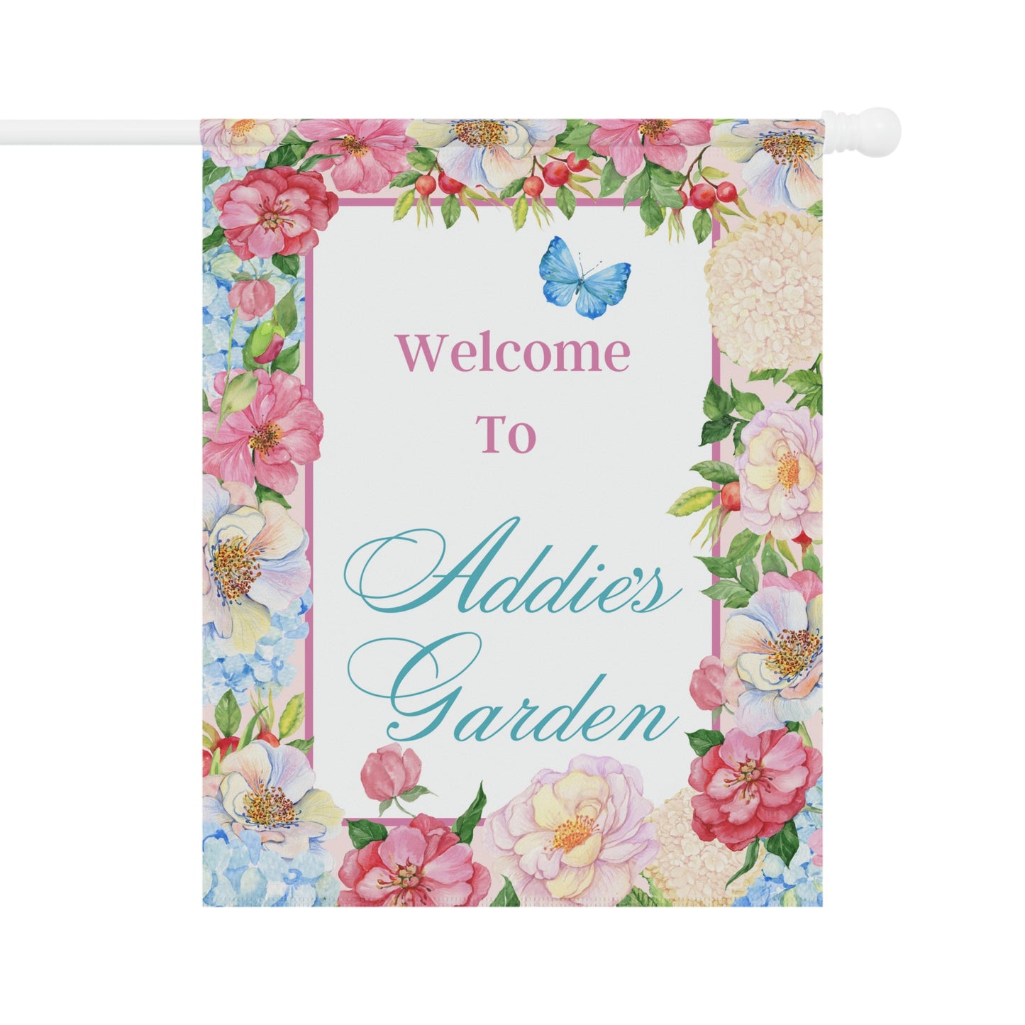 Customized Welcome Garden Flags | Flower Garden Flag | Personalized Name Flag | Flowers and Butterfly