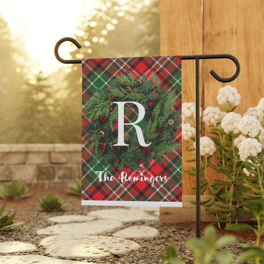 Personalized Red Plaid with Wreath Garden & House Banner