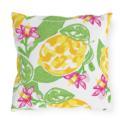 Outdoor Pillow Lemon and Pink Hibiscus | Front Porch Pillow | Back Porch Pillow