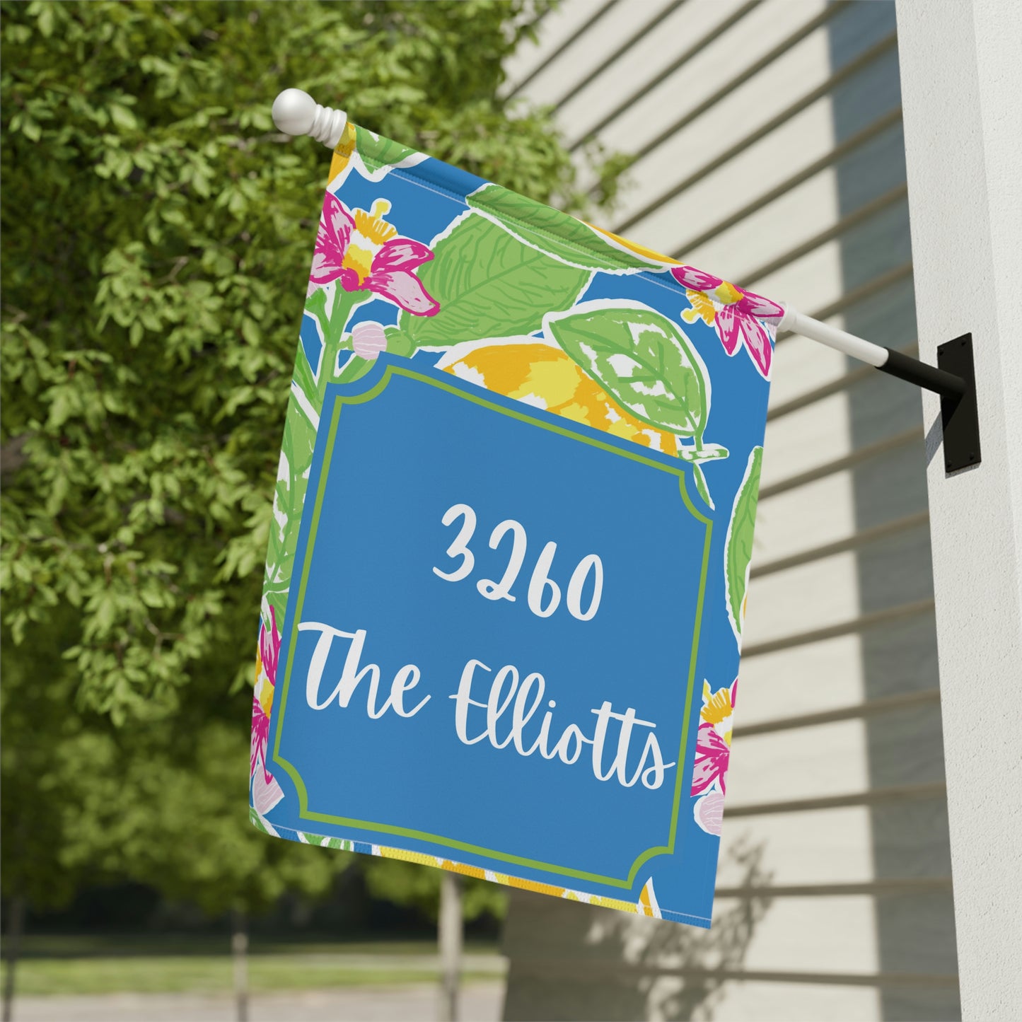 Customized Welcome Turquoise Lemon Flags | Address and Name Flag | Personalized Name Flag |  Summer Outdoor Garden