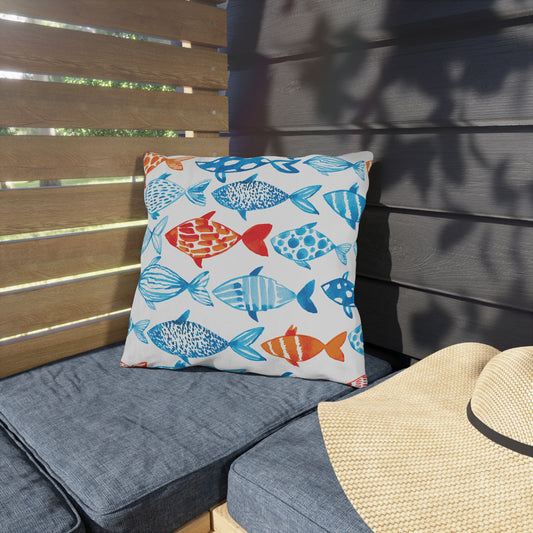 Outdoor Pillow Multicolor Fish Watercolor | Front Porch Pillow | Back Porch Pillow