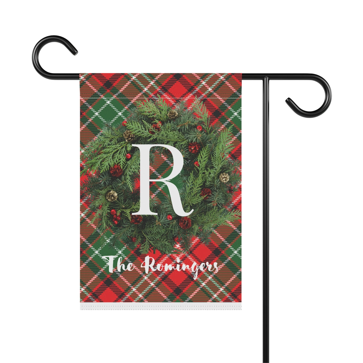 Personalized Red Plaid with Wreath Garden & House Banner