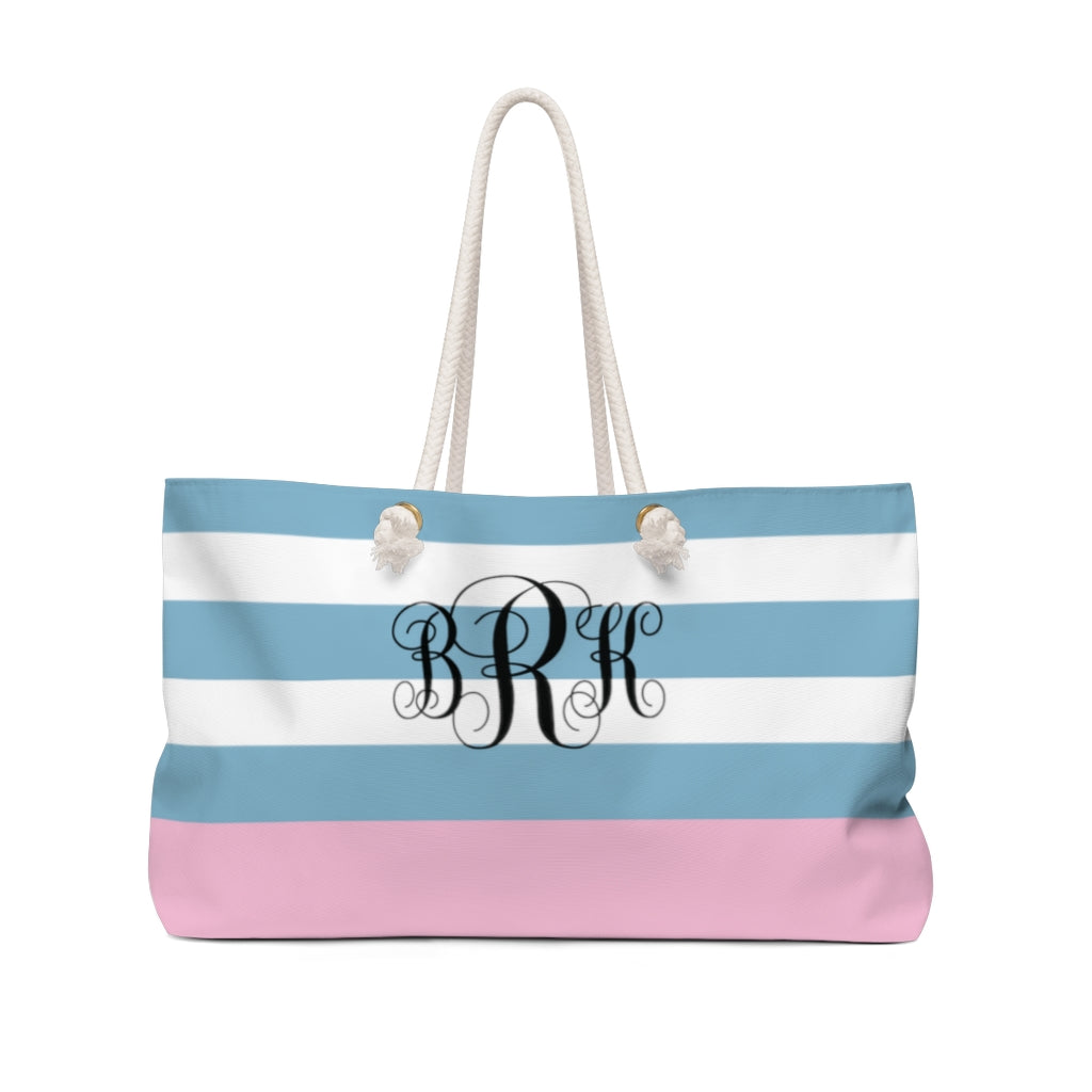 Teal and Pink Large Monogram Tote Bag