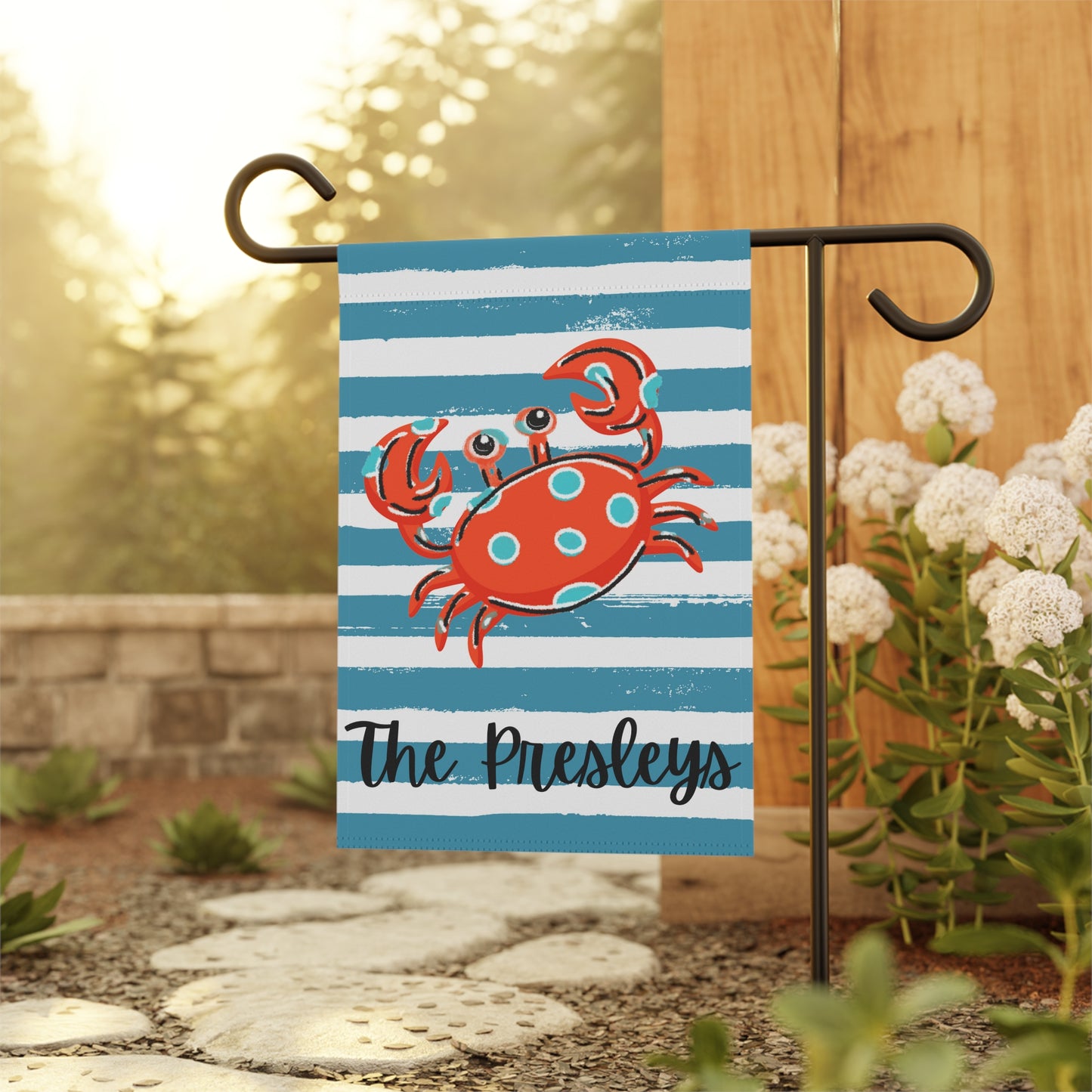 Personalized Garden Flag, Beach Decor, Camper Decor, Red Crab