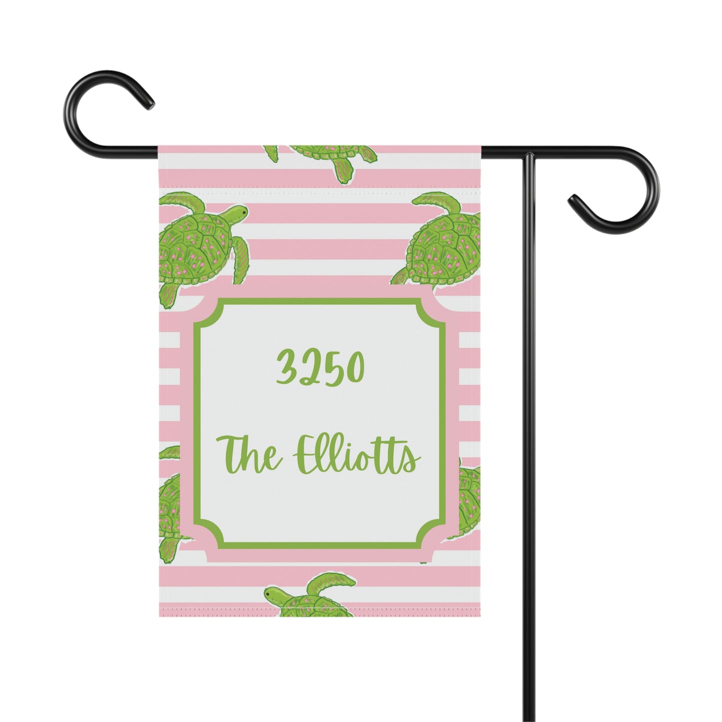 Customized Welcome Pink Stripe Tropical Turtles Flags | Address and Name Flag | Personalized Name Flag | Beach Summer Outdoor Garden Decor