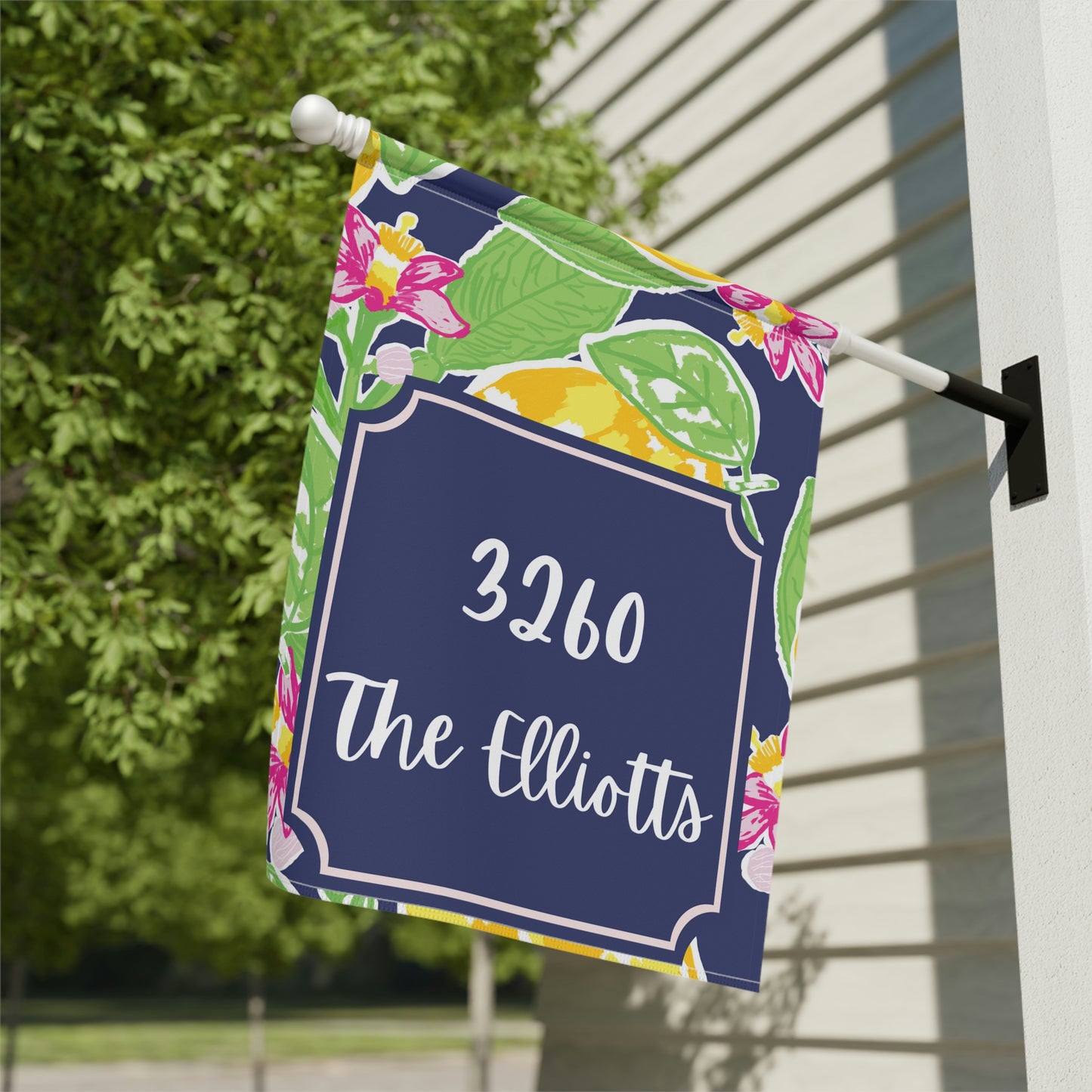 Customized Welcome Navy Lemons Flags | Address and Name Flag | Personalized Name Flag | Summer Garden Decor