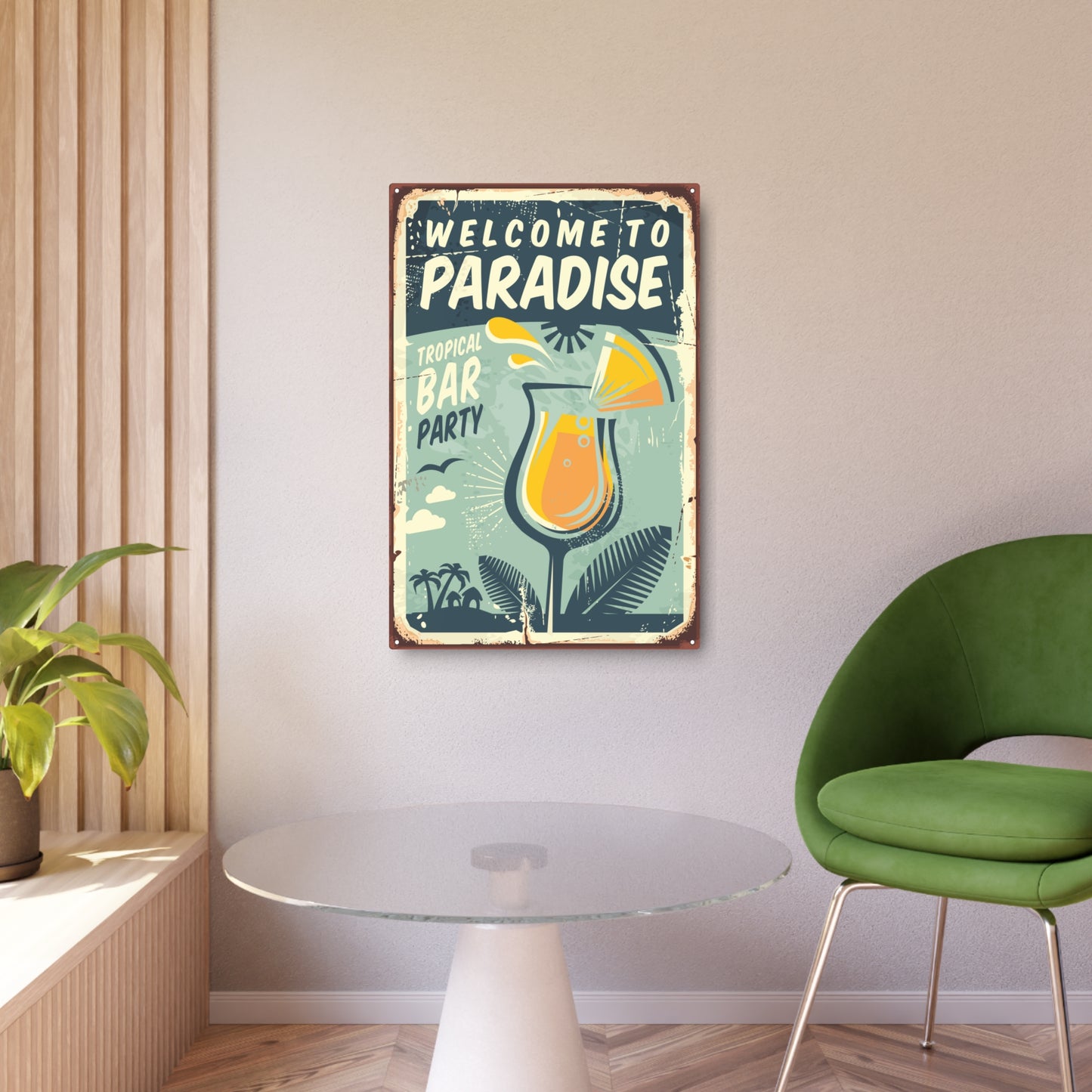 Welcome To Paradise Tropical Aluminum Sign | Beach House | Ocean Decor | Surf