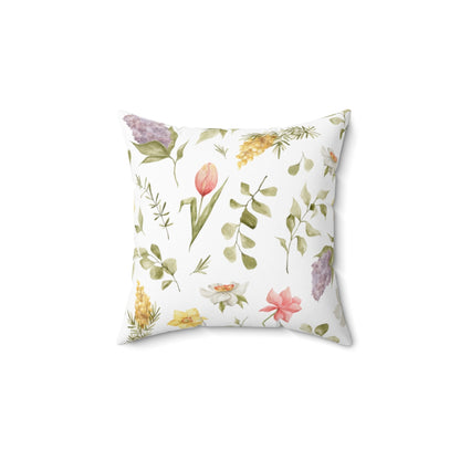 Hello Spring Throw Pillow | Reversible For Year Round | Watercolor Flowers| Spun Polyester Square Pillow