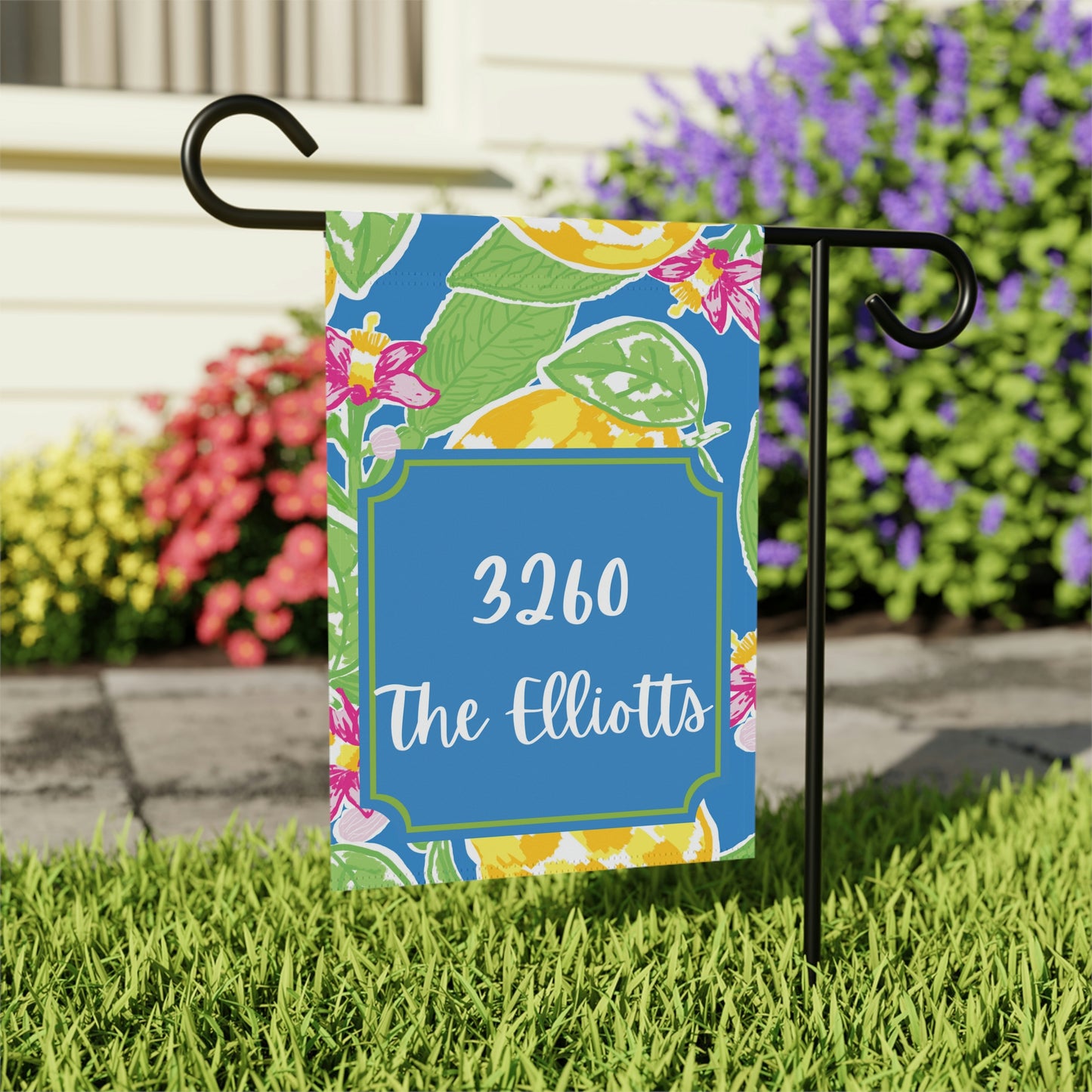 Customized Welcome Turquoise Lemon Flags | Address and Name Flag | Personalized Name Flag |  Summer Outdoor Garden