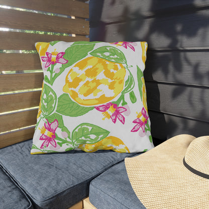 Outdoor Pillow Lemon and Pink Hibiscus | Front Porch Pillow | Back Porch Pillow