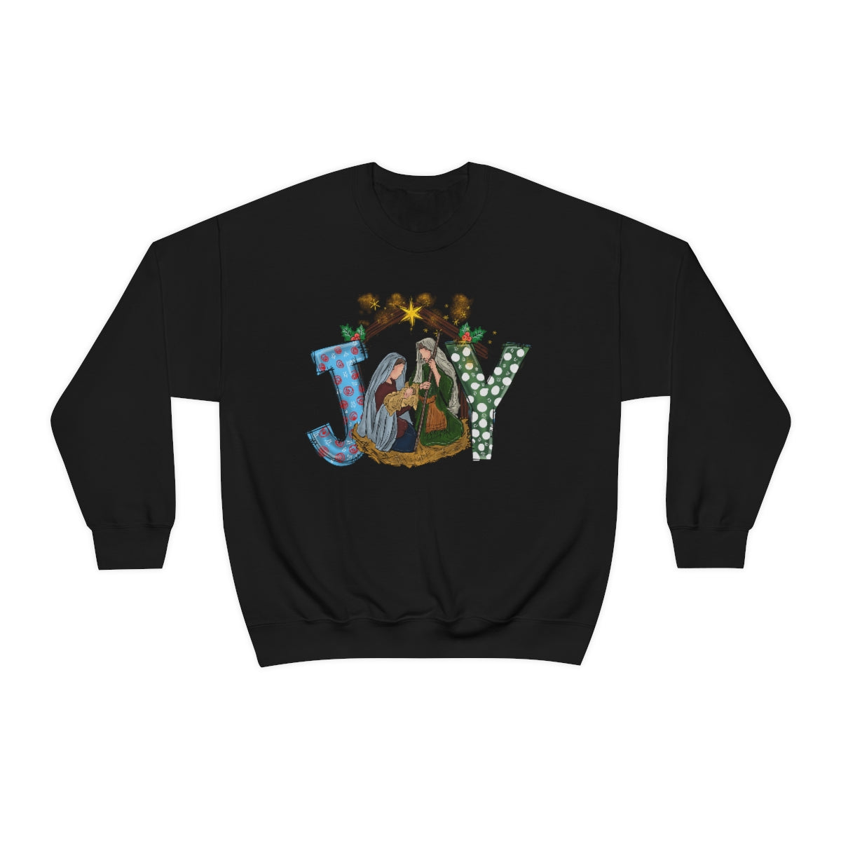 JOY Mary Joseph and Jesus Christmas Sweatshirt