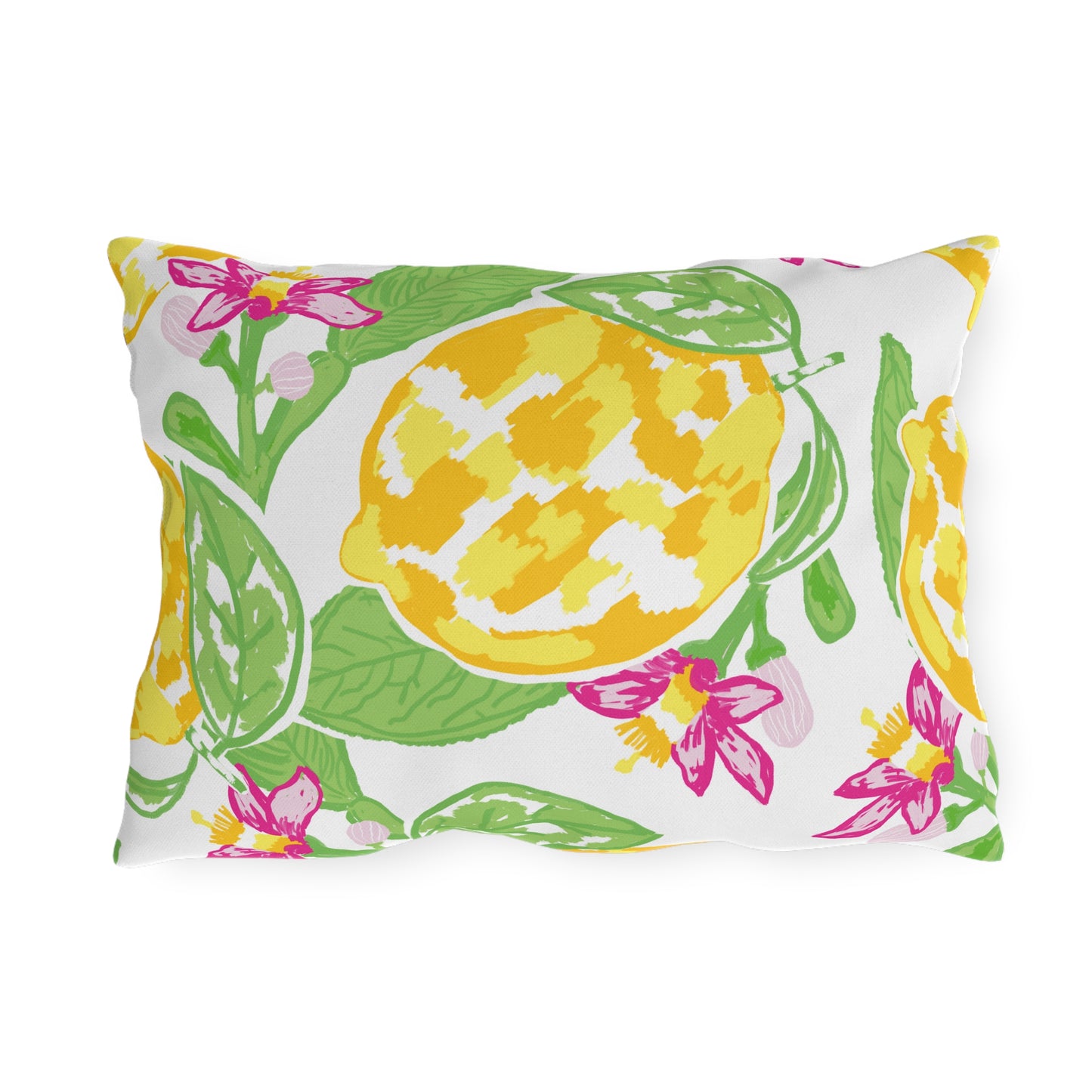 Outdoor Pillow Lemon and Pink Hibiscus | Front Porch Pillow | Back Porch Pillow