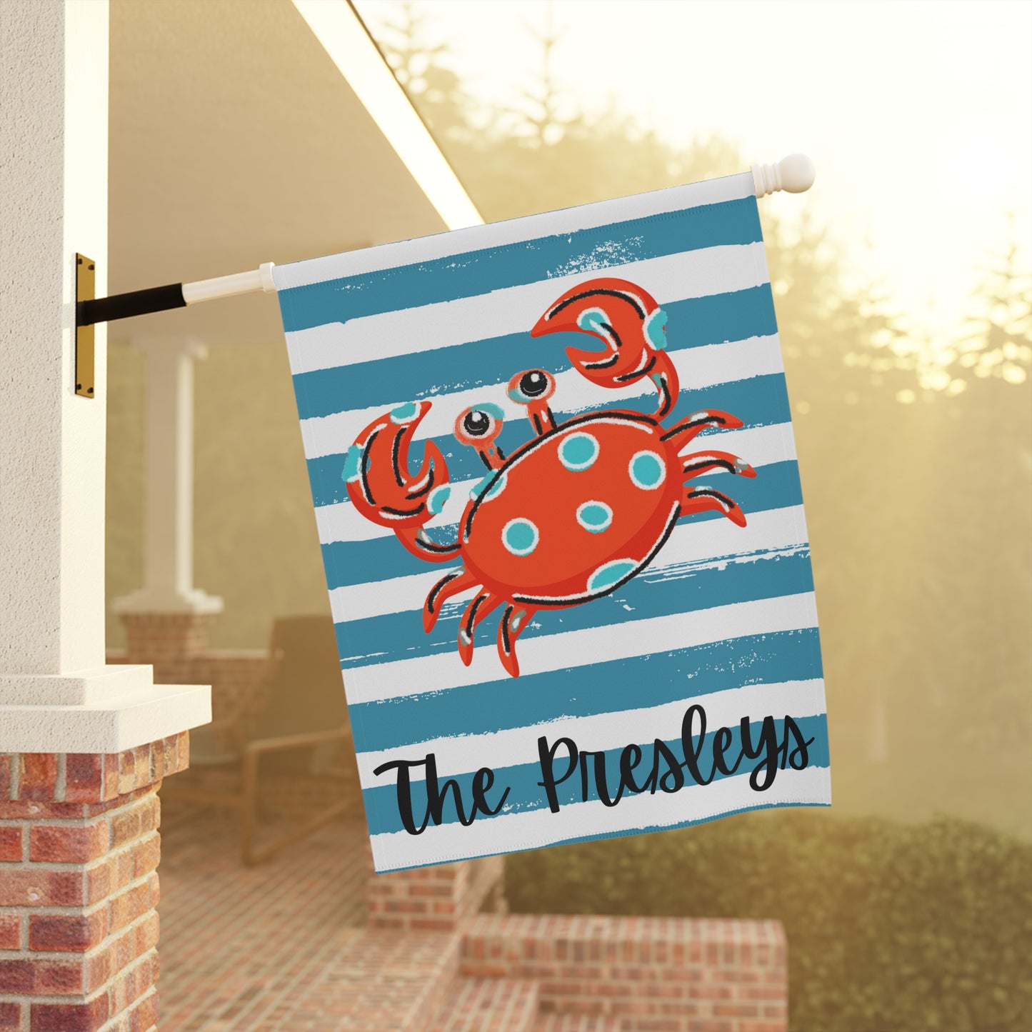 Personalized Garden Flag, Beach Decor, Camper Decor, Red Crab