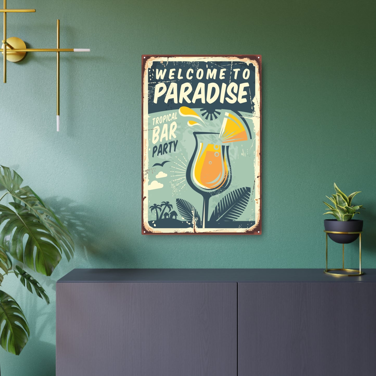 Welcome To Paradise Tropical Aluminum Sign | Beach House | Ocean Decor | Surf