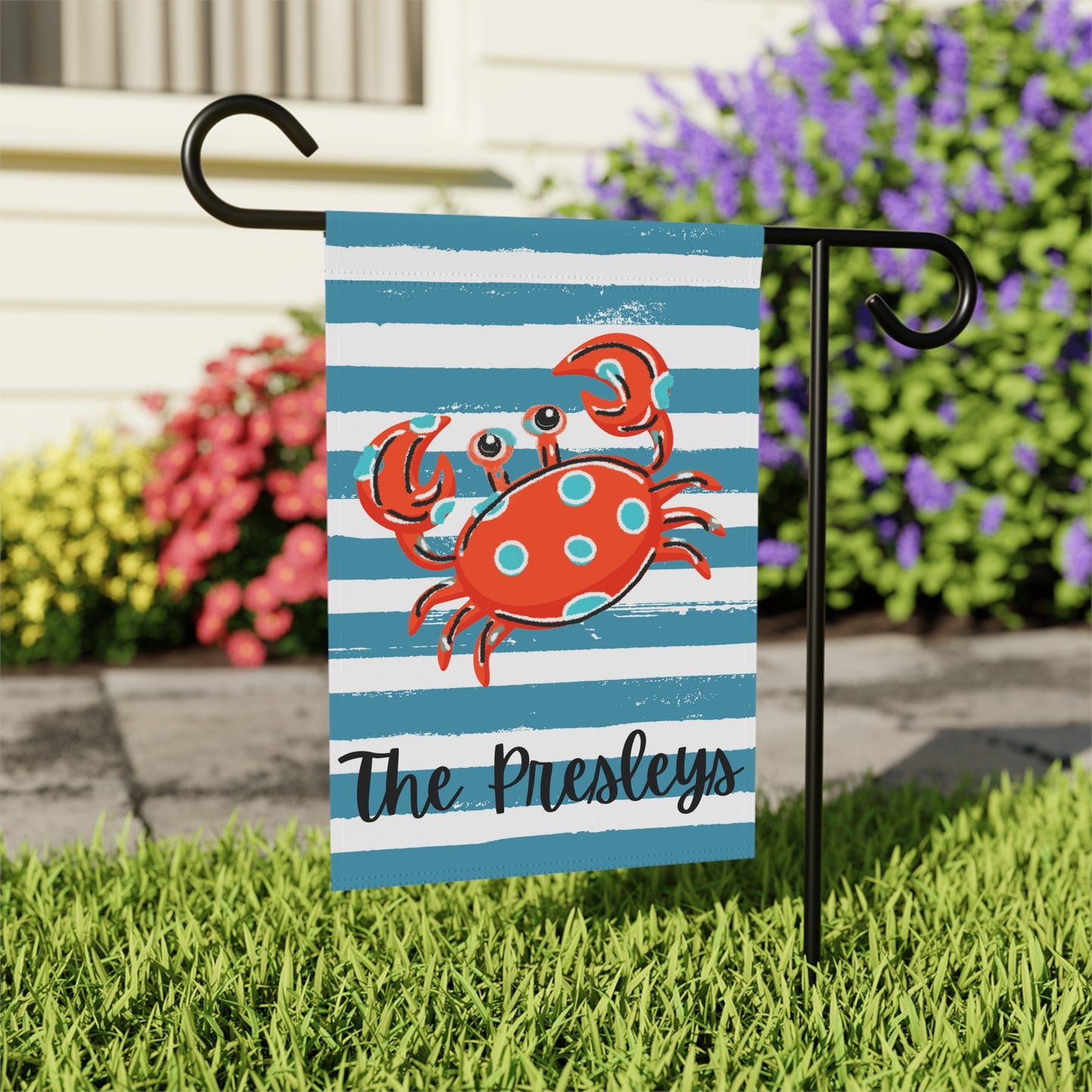 Personalized Garden Flag, Beach Decor, Camper Decor, Red Crab