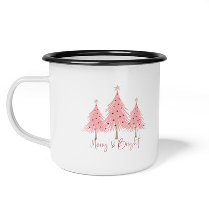 Merry & Bright | Enamel Camp Cup | Custom Design | Christmas Trees