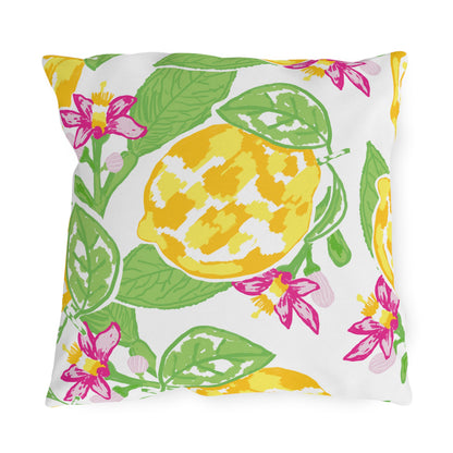 Outdoor Pillow Lemon and Pink Hibiscus | Front Porch Pillow | Back Porch Pillow