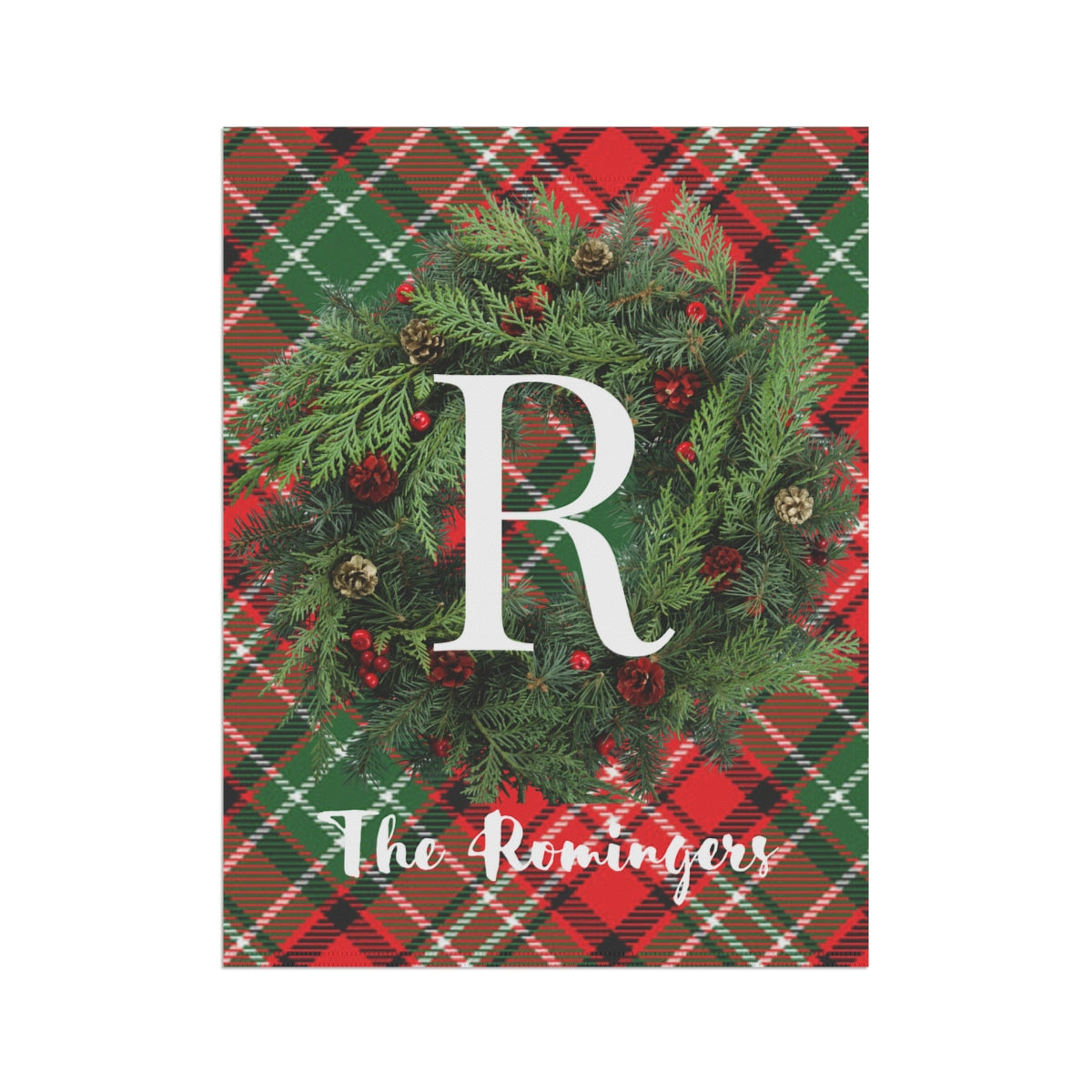 Personalized Red Plaid with Wreath Garden & House Banner