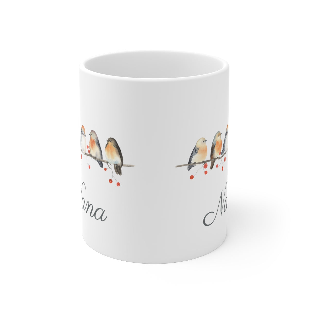 Personalized Winter Birds and Holly Berry Ceramic Mug 11oz