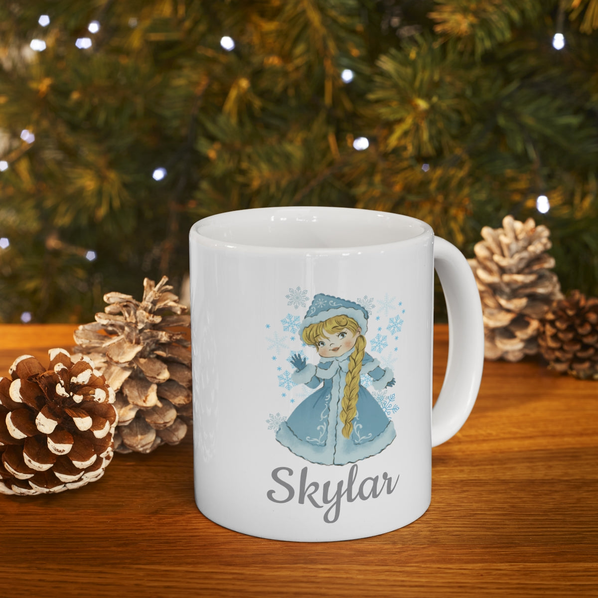 Personalized Girl in Snow Ceramic Mug 11oz