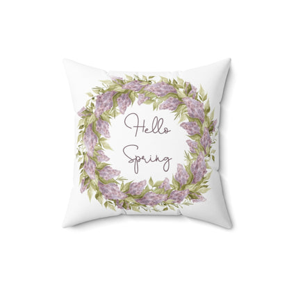 Hello Spring Throw Pillow | Reversible For Year Round | Watercolor Flowers| Spun Polyester Square Pillow