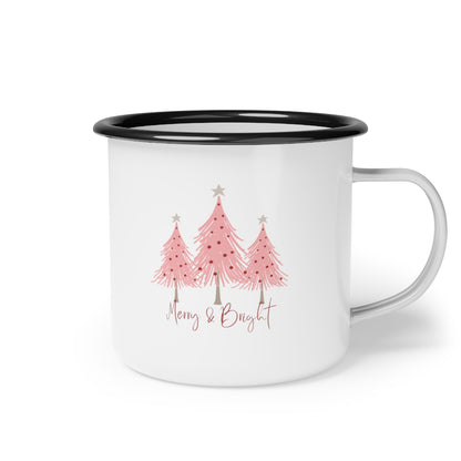 Merry & Bright | Enamel Camp Cup | Custom Design | Christmas Trees